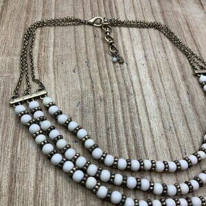 Lucky Brand Multi Strand White Beaded Gold Tone Necklace